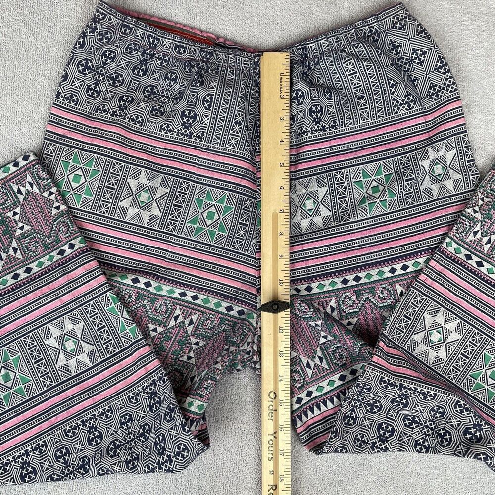 Cotton Tribal Boho Hippie Pants Women's Small Blue Pink Green Straight Leg Crop - Picture 7 of 16